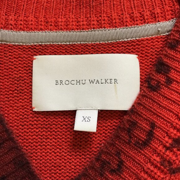 Brochu Walker Looker Layered Sweater Womens XS Red Orange Leopard V-Neck Wool - Picture 4 of 11